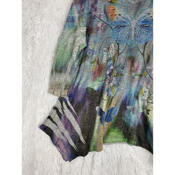 Studio Gem Q. Blouse Womens Size Large Multicolor Paisley V-Neck 3/4 Sleeve - Picture 2 of 8